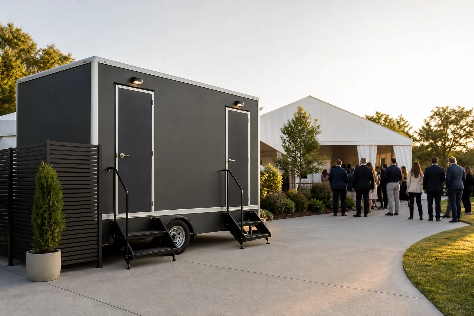 Portable toilets for construction and trades portable sanitation setup