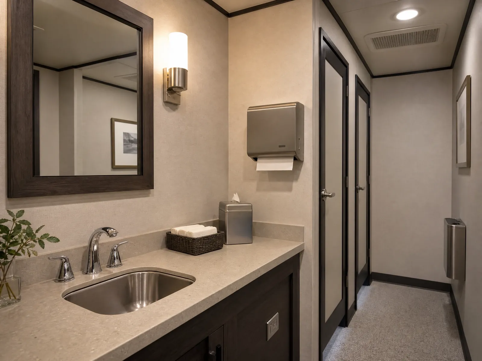 Elevated restroom trailers for comfort and privacy portable sanitation setup